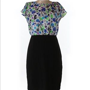 Watercolor design silk blouse & pencil skirt dress